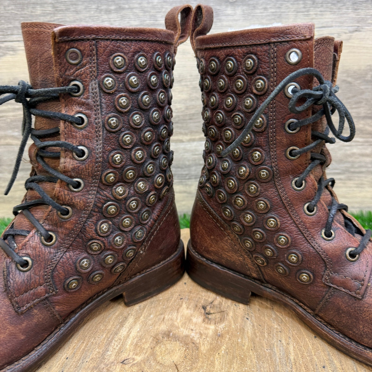 Frye Women - Size 7B - Brown Studded Lace Up Boots Style 76421
