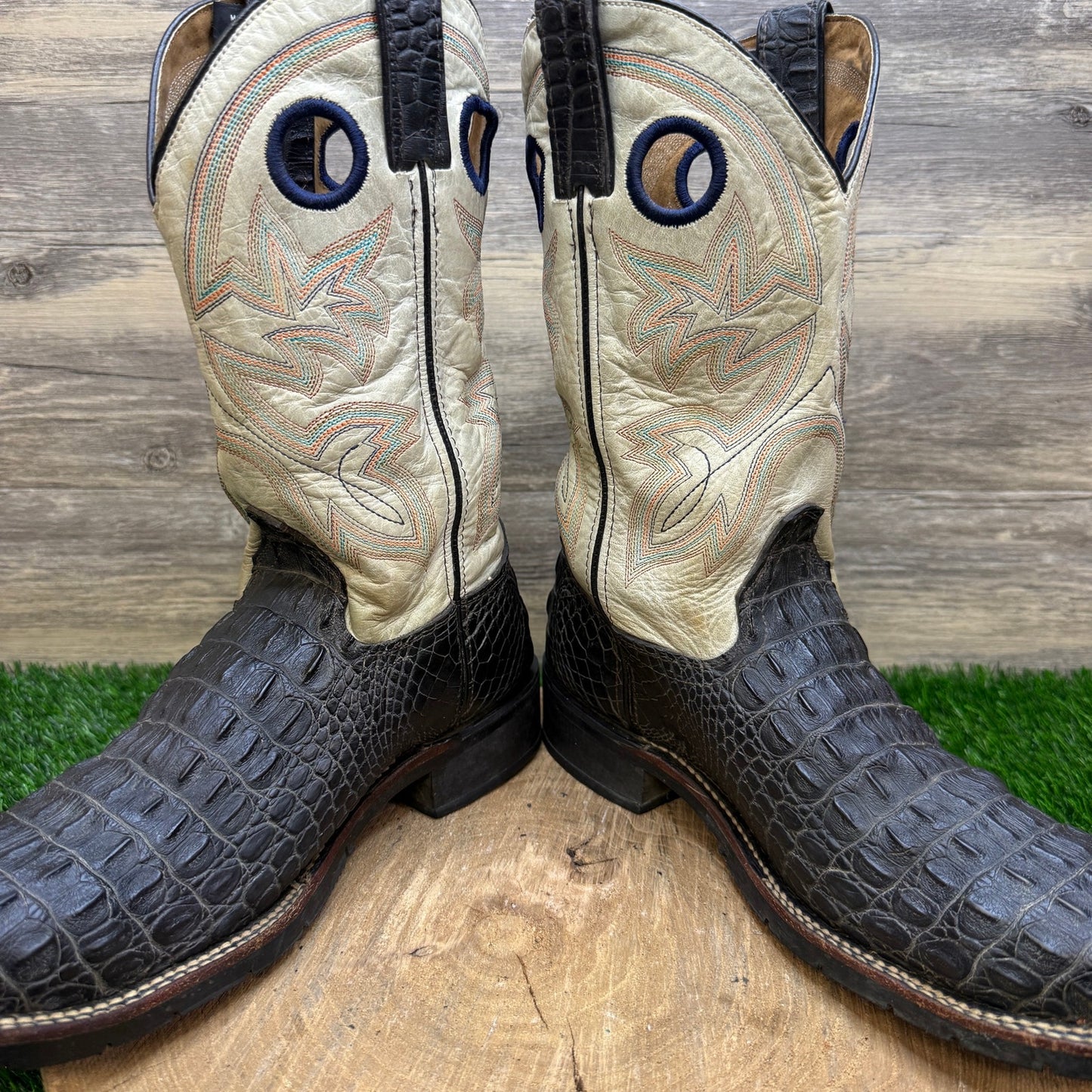 Double H Men - Size 8.5D - Black/Cream Caiman Steel Toe Work Boots DH5230