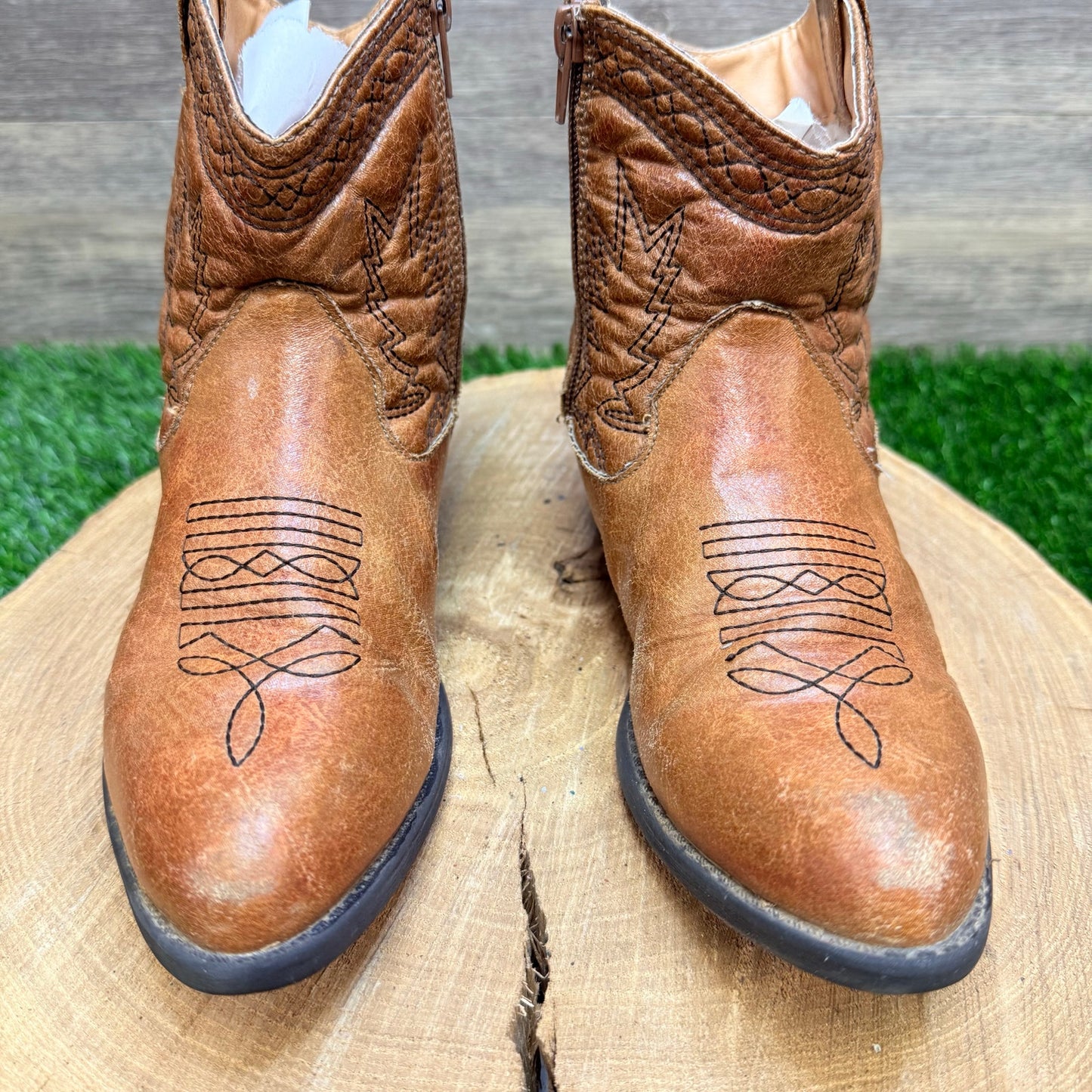 Rodeo Ropers Youth - Size 3M - Tan Ankle Zipper Faux Boots Jessie