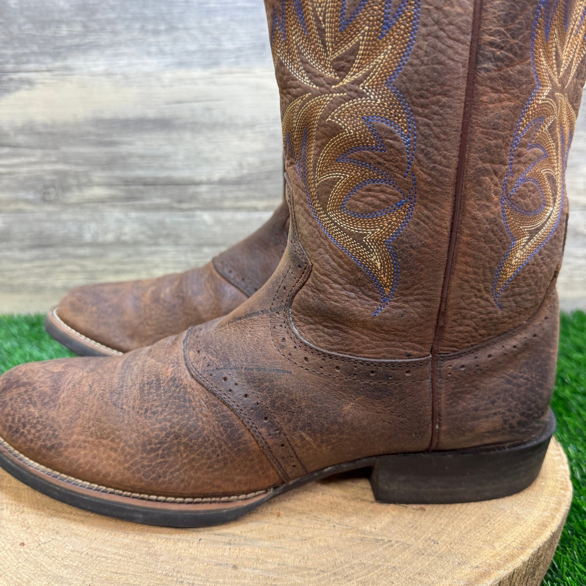 Justin Men - Size 10.5D - Brown/Blue Stampede Western Cowboy Boots Style 7200