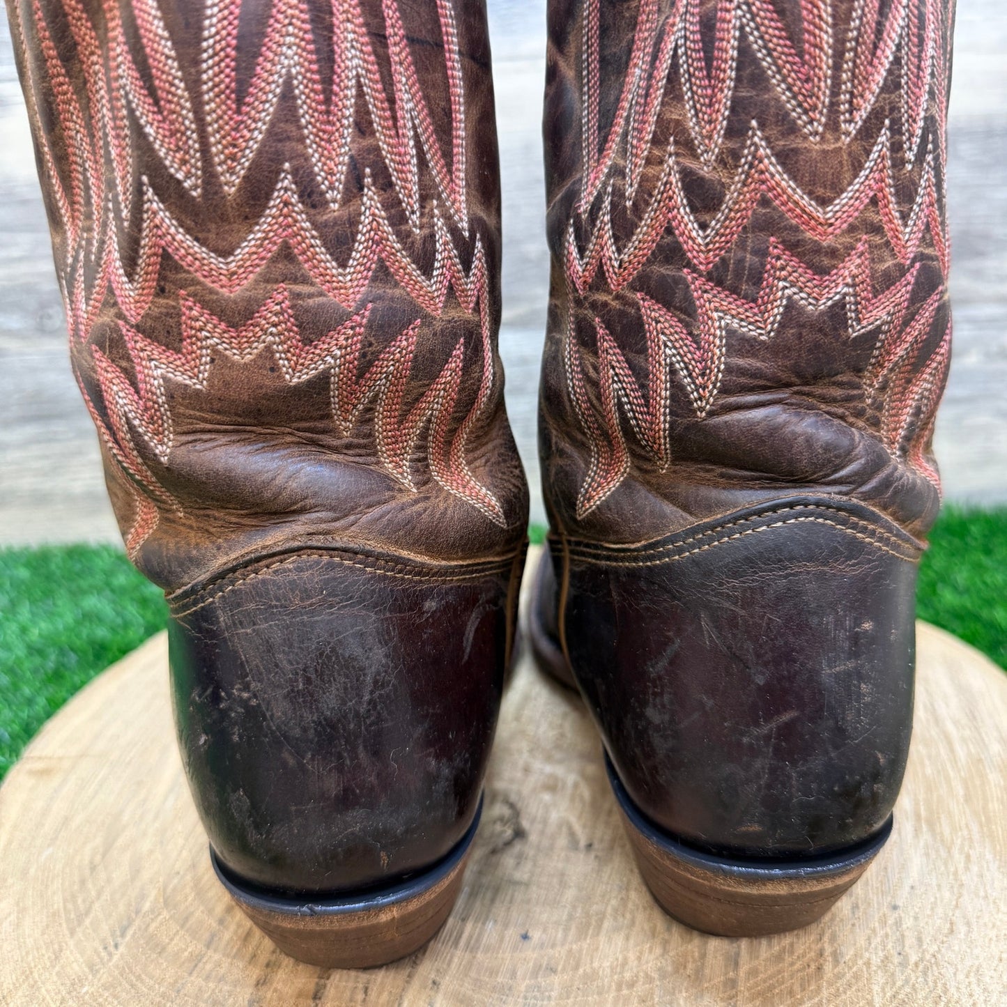 Tony Lama Women - Size 7B - Brown/Coral Square Toe Western Cowboy Boots 0218
