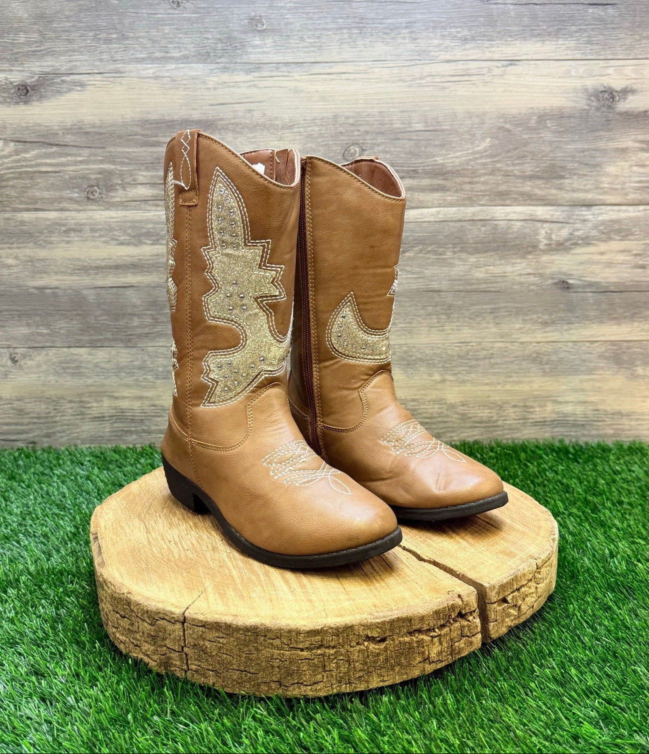 Kensie Girl Youth - Size 2 - Brown Faux Leather Cowboy Boots KG87161