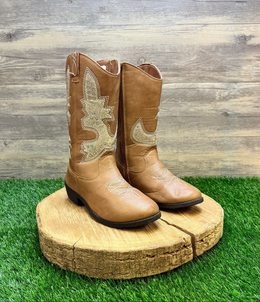 Kensie Girl Youth - Size 2 - Brown Faux Leather Cowboy Boots KG87161