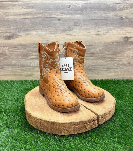 NEW Pawz Youth - Size 3 - Brown Faux Ostrich Western Cowboy Boots