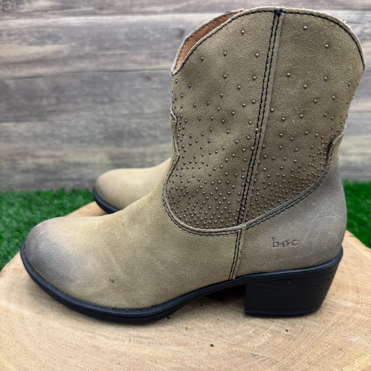 BOC Women - Size 6.5 - Sand Studded Suede Ankle Zipper Boots 42117