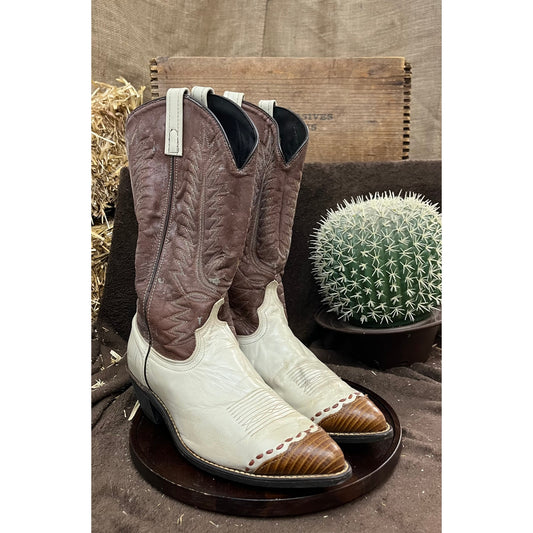 Unknown Men - Size 10.5D - Brown/Cream Faux Lizard Toe Cowboy Boots Style 61161