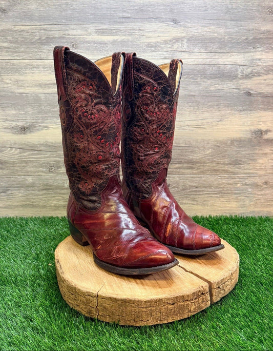 Cuadra Men - Size 9 - Red / Black Eel Cowboy Boots 55025 (damaged)