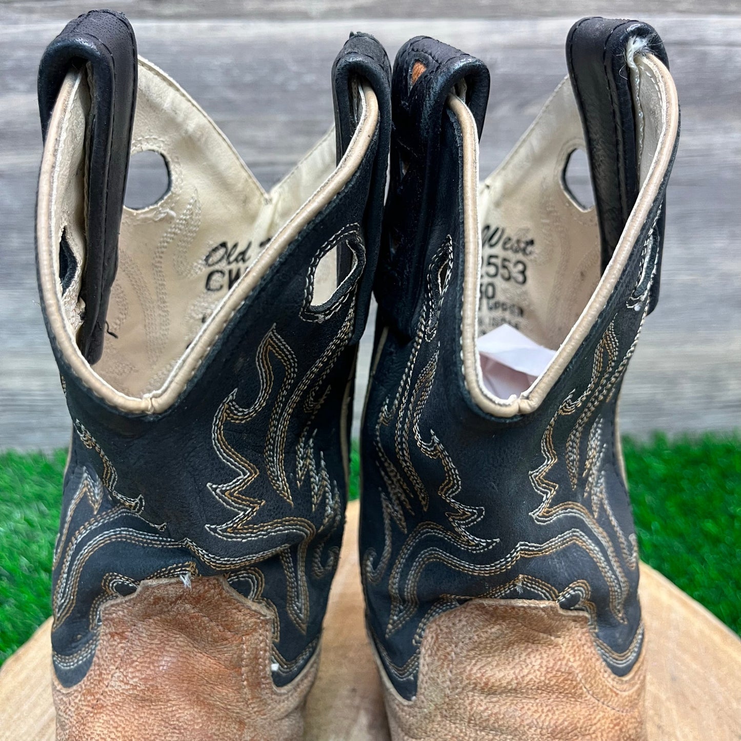 Old West Youth - Size 13 - Brown/Black Cowboy Boots Style CW2553