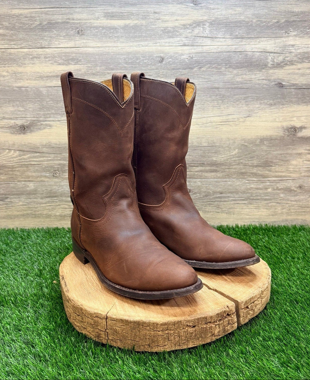 Establo Men - Size 10 - Brown Roper Style Western Cowboy Boots 4RO