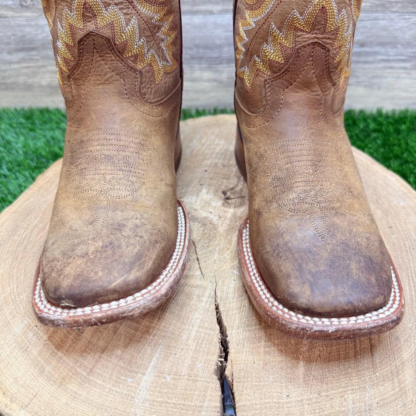 McAllen Youth - Size 5 - Tan Square Toe Western Cowboy Boots 208862