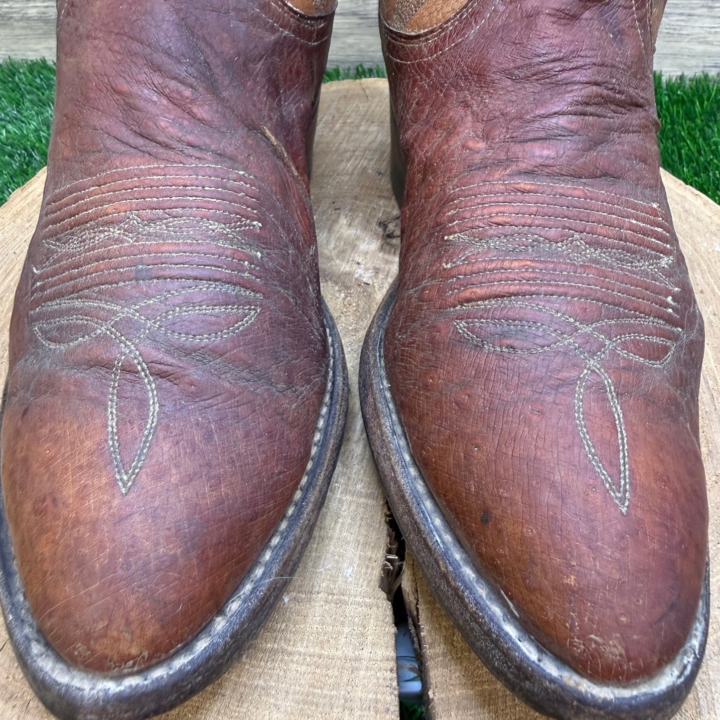 Dan Post Men - Size 8EW - Vintage Tan Smooth Ostrich Western Cowboy Boots P2889