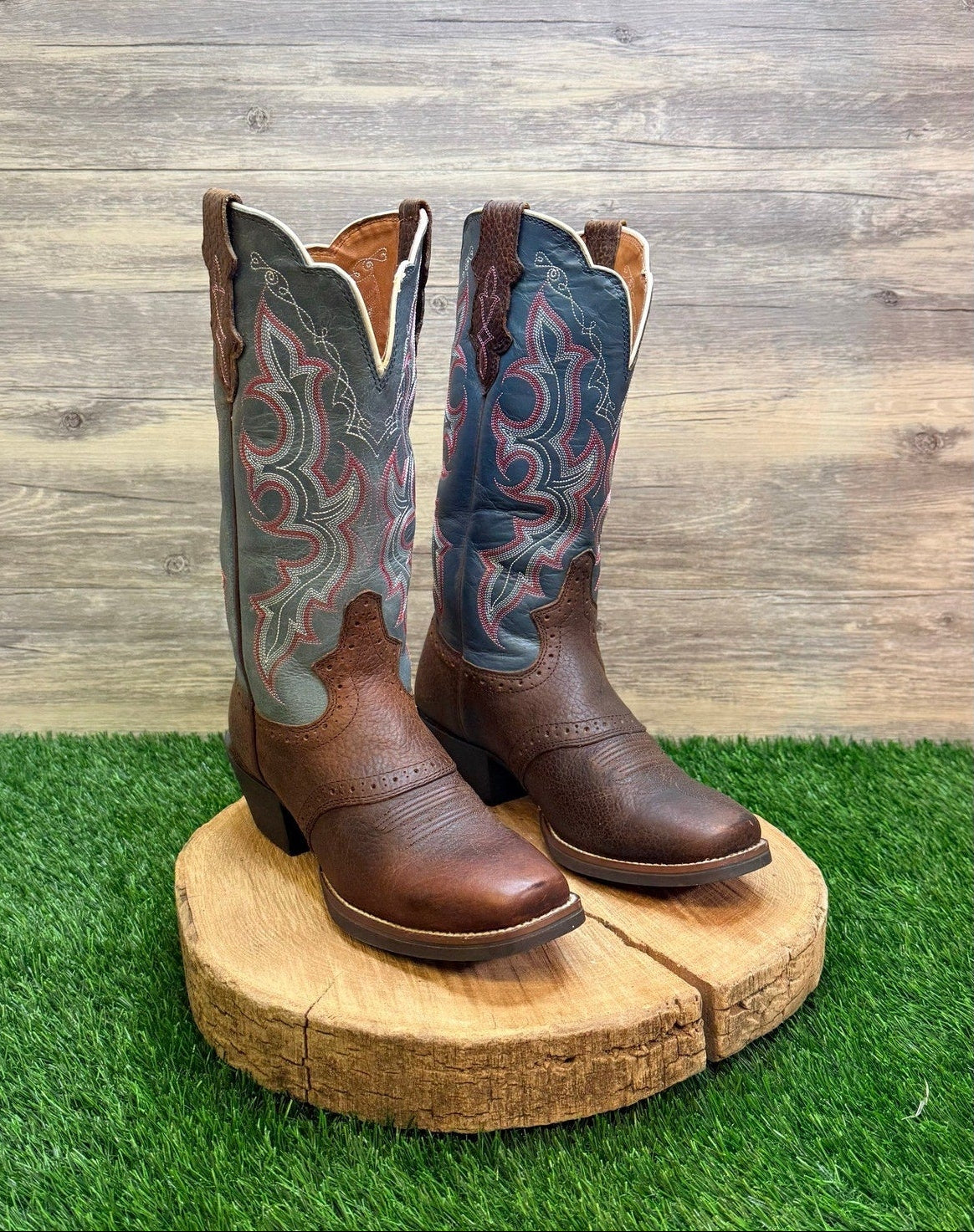 Justin Women - Size 6.5B - Teal / Brown Punchy Western Cowboy Boots L7305