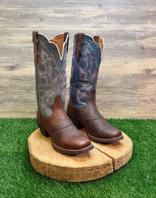 Justin Women - Size 6.5B - Teal / Brown Punchy Western Cowboy Boots L7305