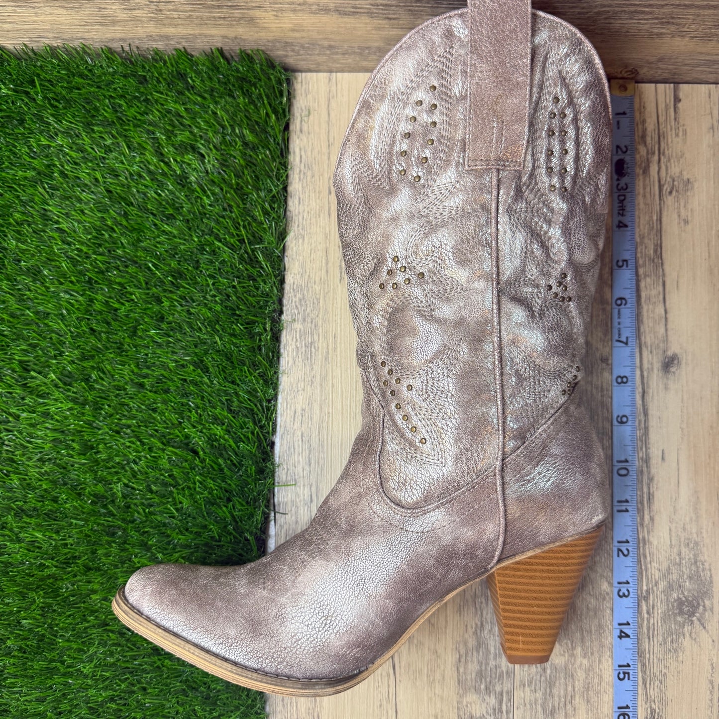 Very Volatile Women - Size 11 - Metallic Beige Studded Faux Leather Boots