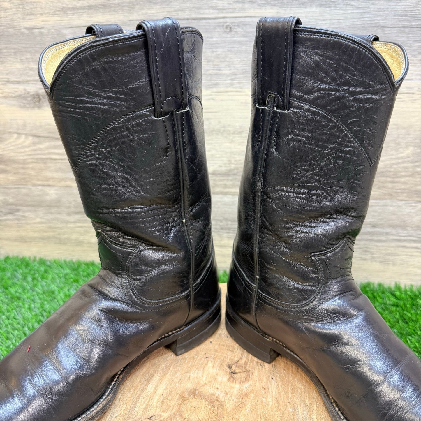 Justin Women - Size 5.5B - Vintage Black Roper Western Cowboy Boots L3703