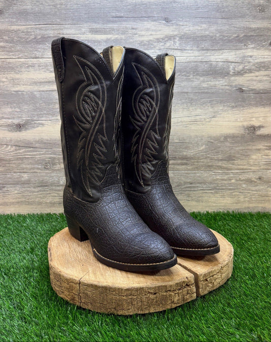 Bronco Men - Size 10.5EE - Vintage Black Faux Print/Leather Cowboy Boots 1750