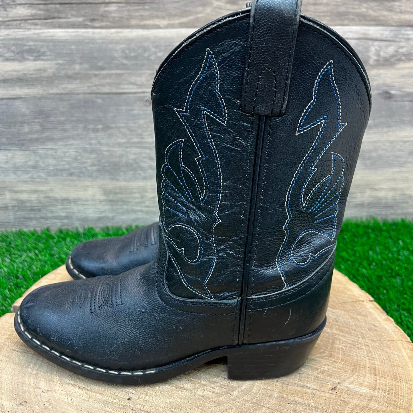 Masterson Youth - Size 2M - Black/Blue Cowboy Boots Style RB2001C