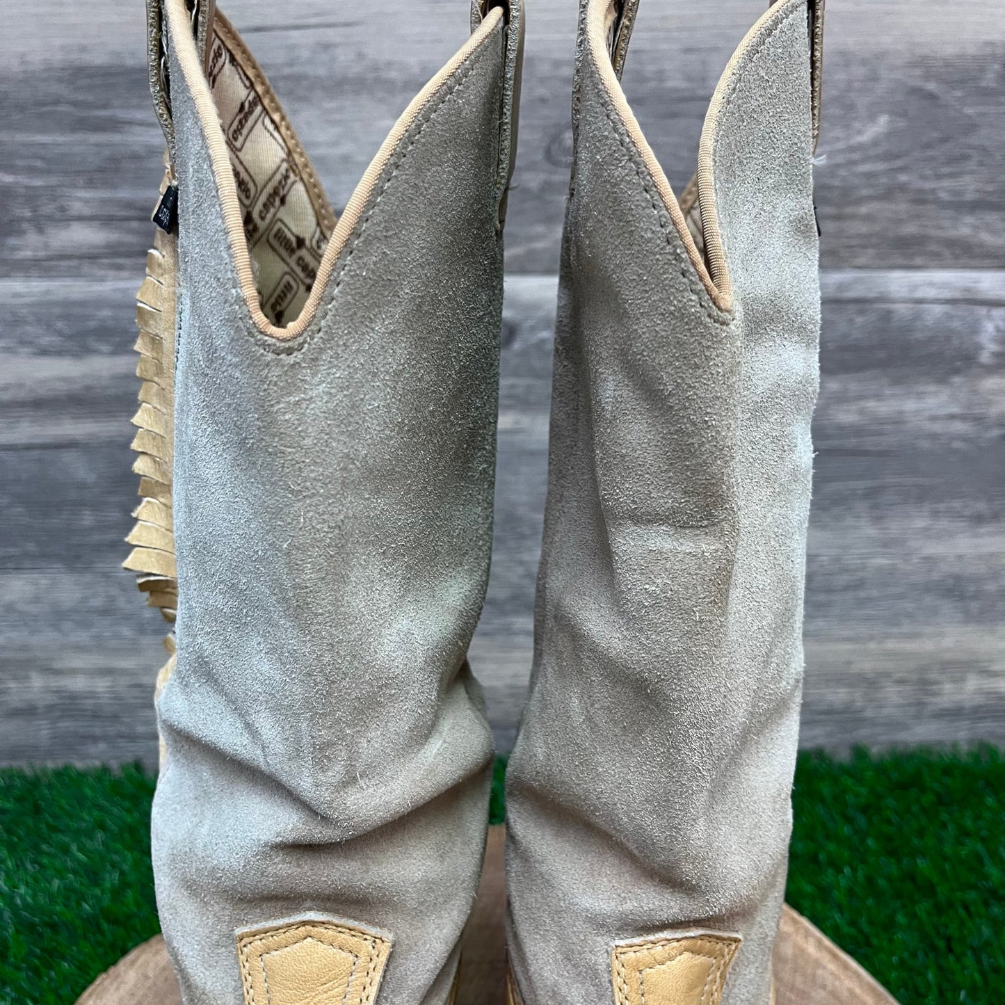 Little Capezio Youth - Size 4M - Vintage Beige Suede Fringe Cowboy Boots 2604