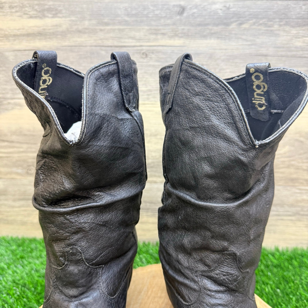 Dingo Women - Size 10M - Vintage Black Slouch Toe Plate Cowboy Boots 3613