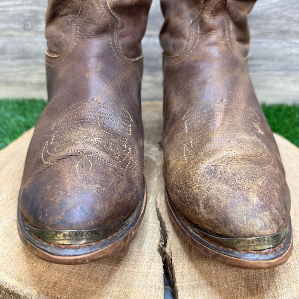 Durango Men - Size 10.5EE - Brown Slouch Toe Plate Western Cowboy Boots 1297