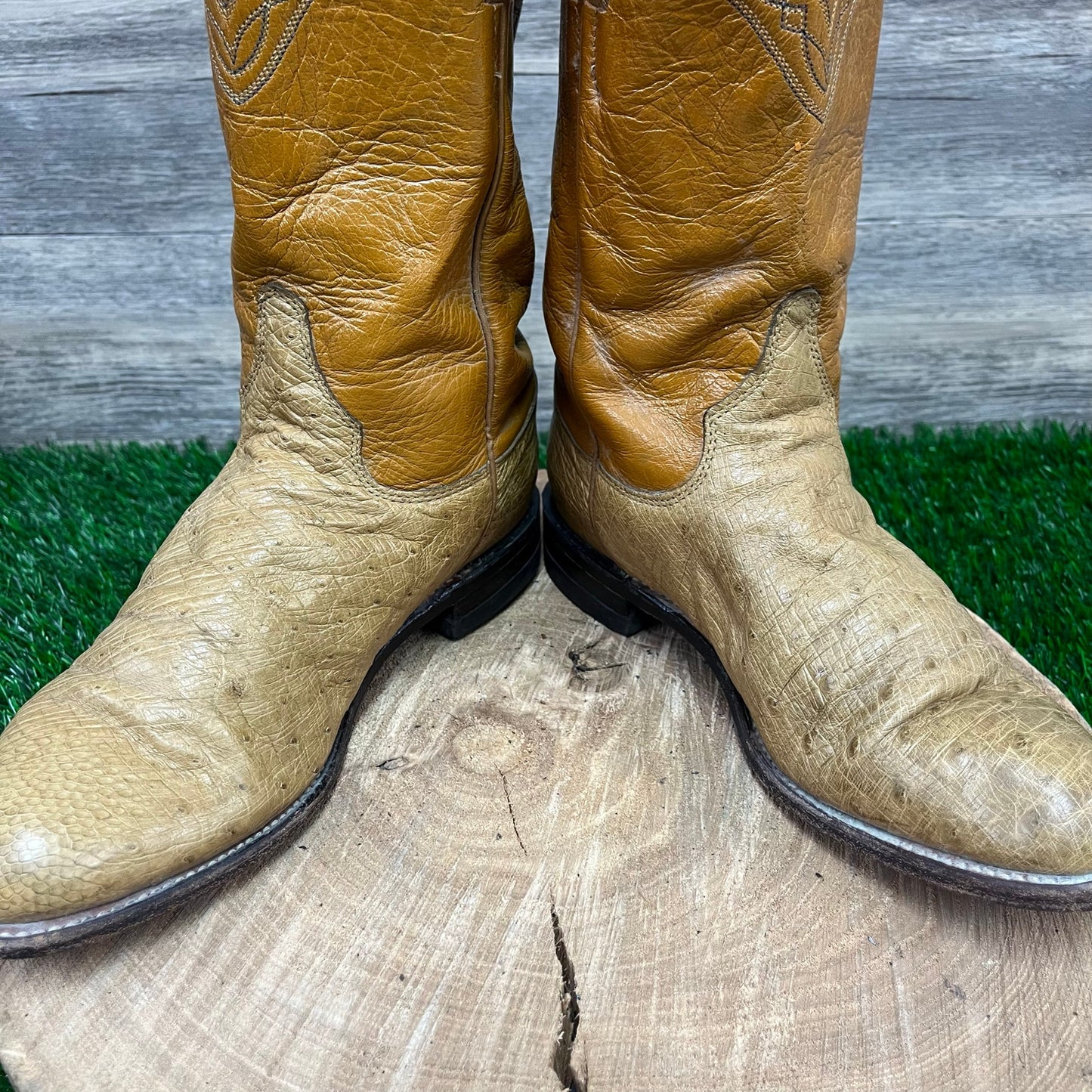 Justin Women - Size 5.5B - Vintage Cognac Smooth Ostrich Cowboy Boots L3022