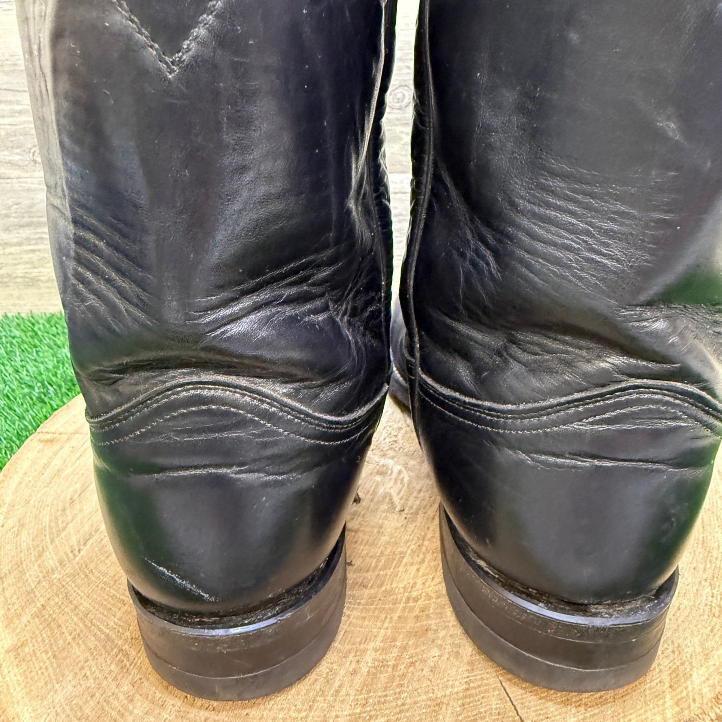 Justin Men - Size 9.5B - Vintage Black Roper Western Cowboy Boots Style 3133