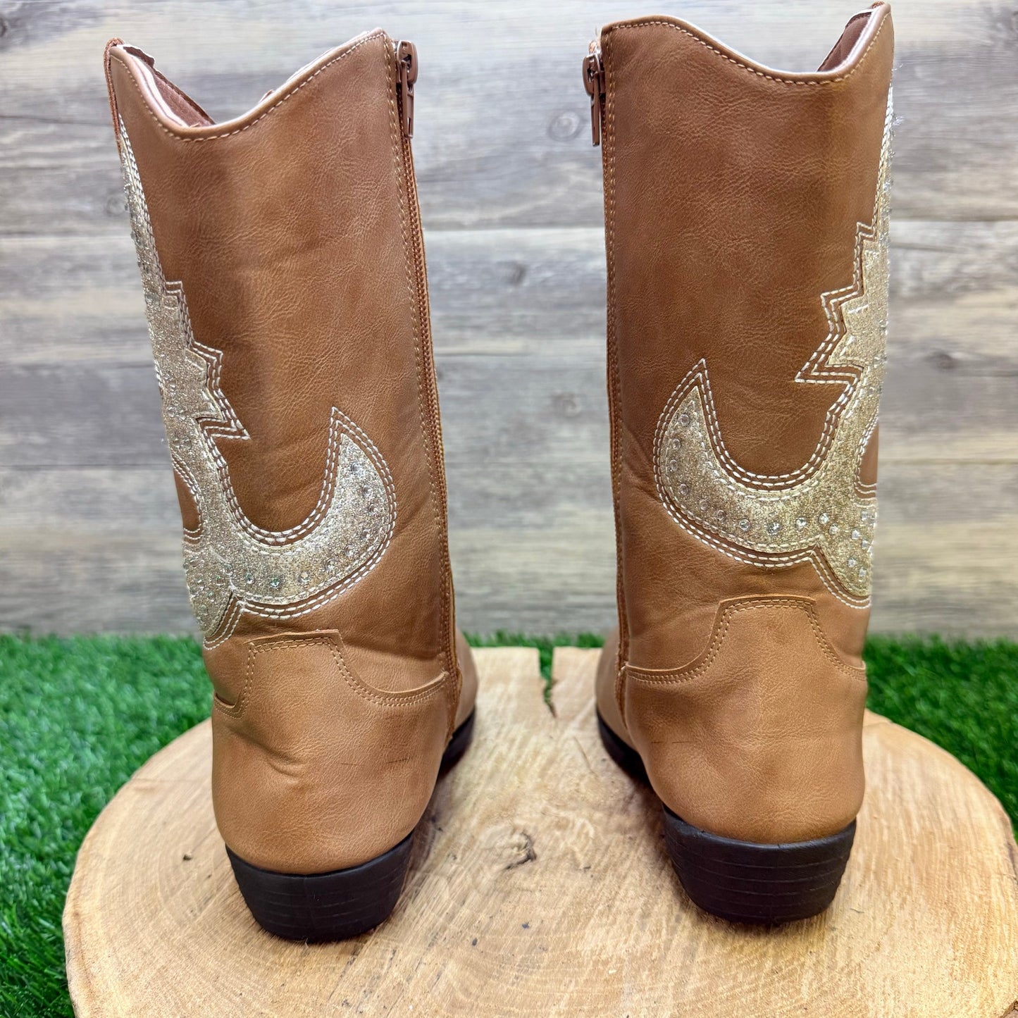 Kensie Girl Youth - Size 2 - Brown Faux Leather Cowboy Boots KG87161