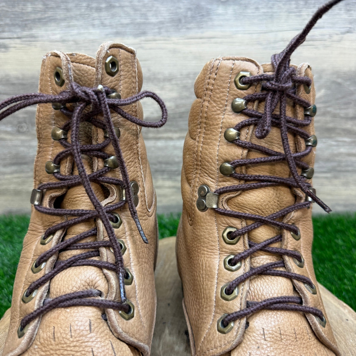 Justin Men - Size 10.5D - Beige Soft Leather Lace Up Cowboy Boots Style 448