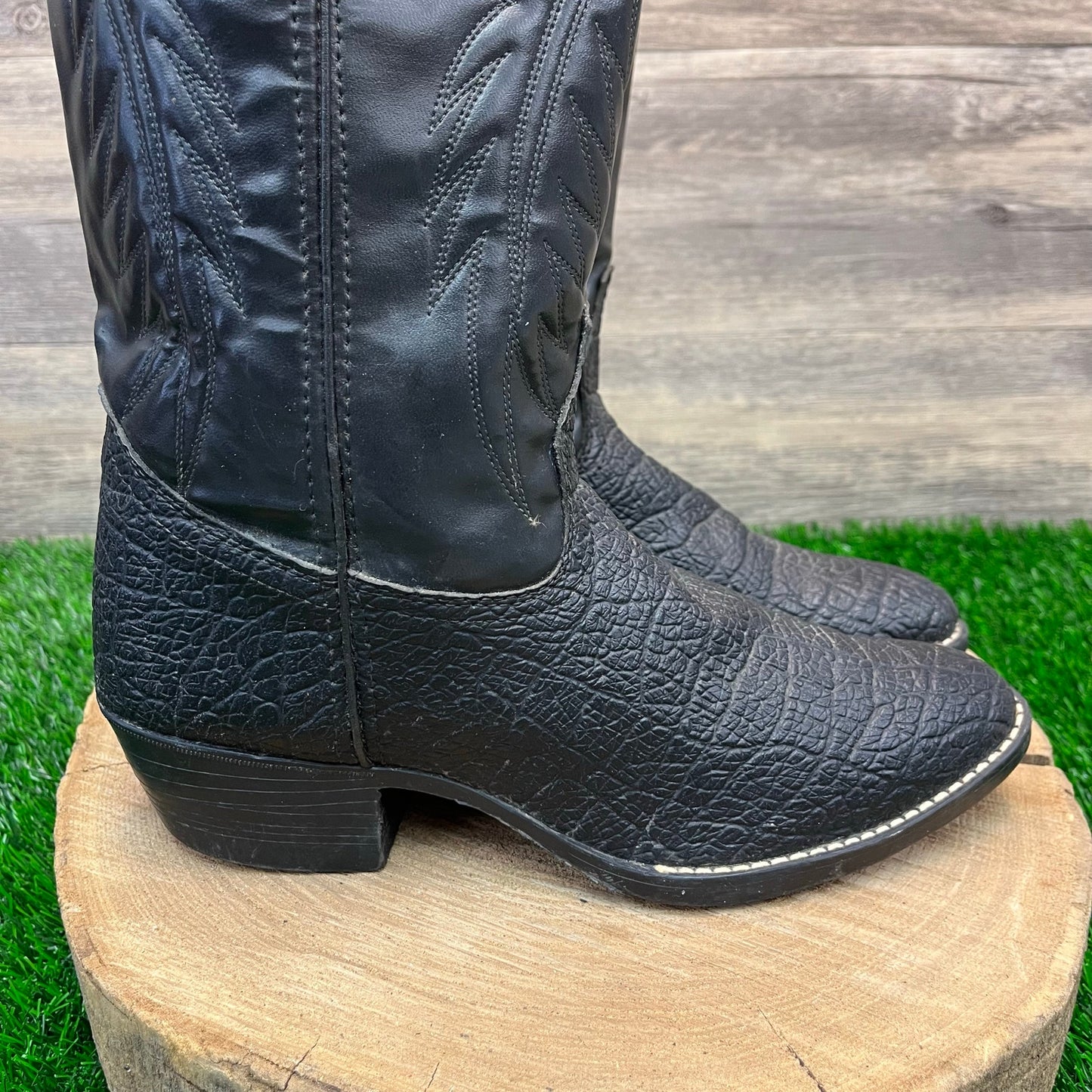 Bronco Men - Size 8.5EE - Vintage Black Faux Skin/Leather Cowboy Boots 6986