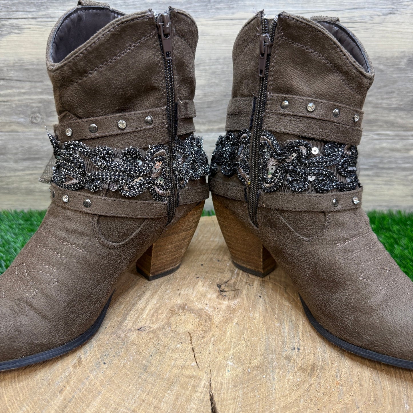Dolce Women - Size 7M - Fawn Faux Suede Strappy Boots Style Briar