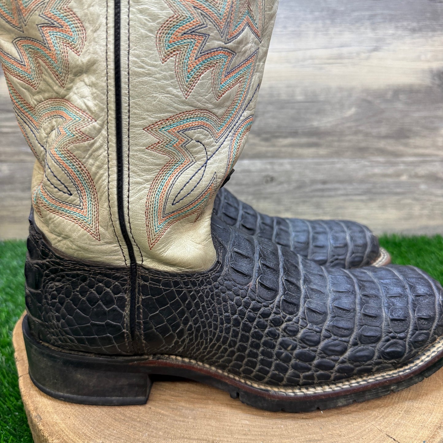 Double H Men - Size 8.5D - Black/Cream Caiman Steel Toe Work Boots DH5230