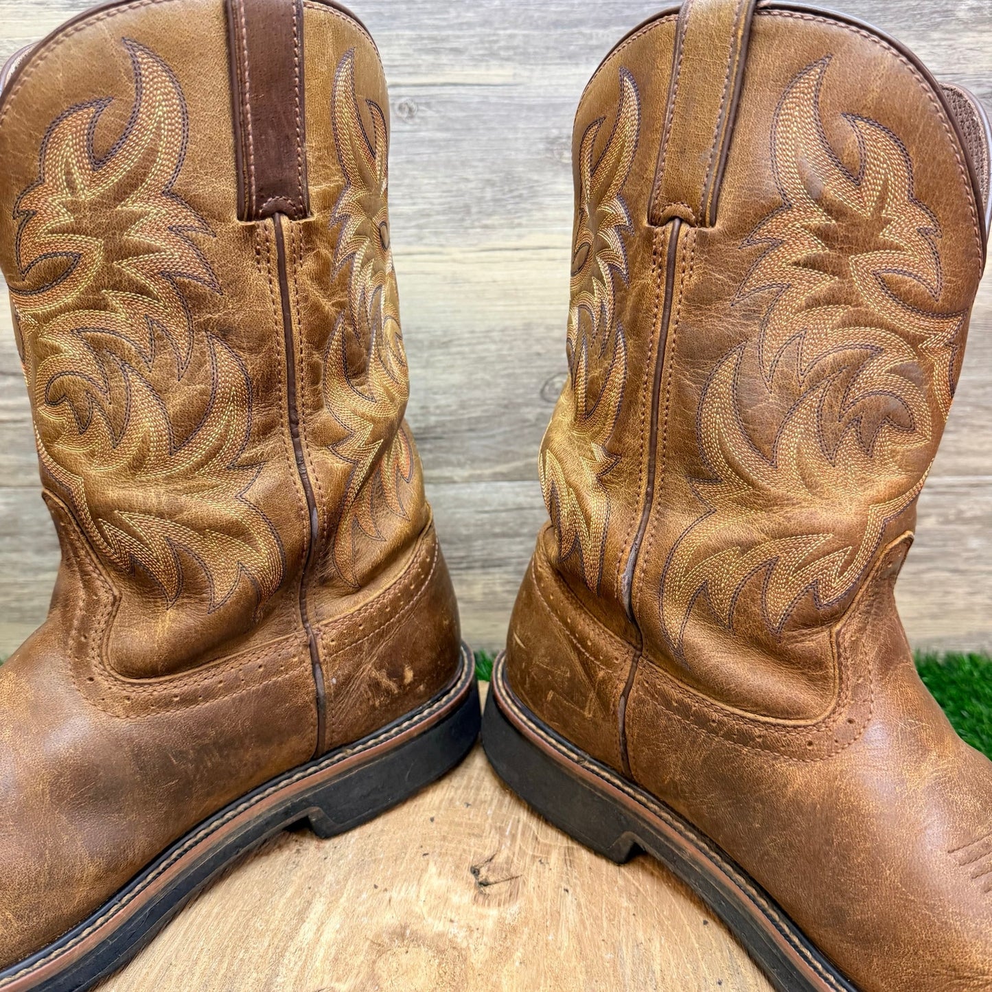 Justin Men - Size 13D - Brown Stampede Work Square Toe Cowboy Boots SE4681