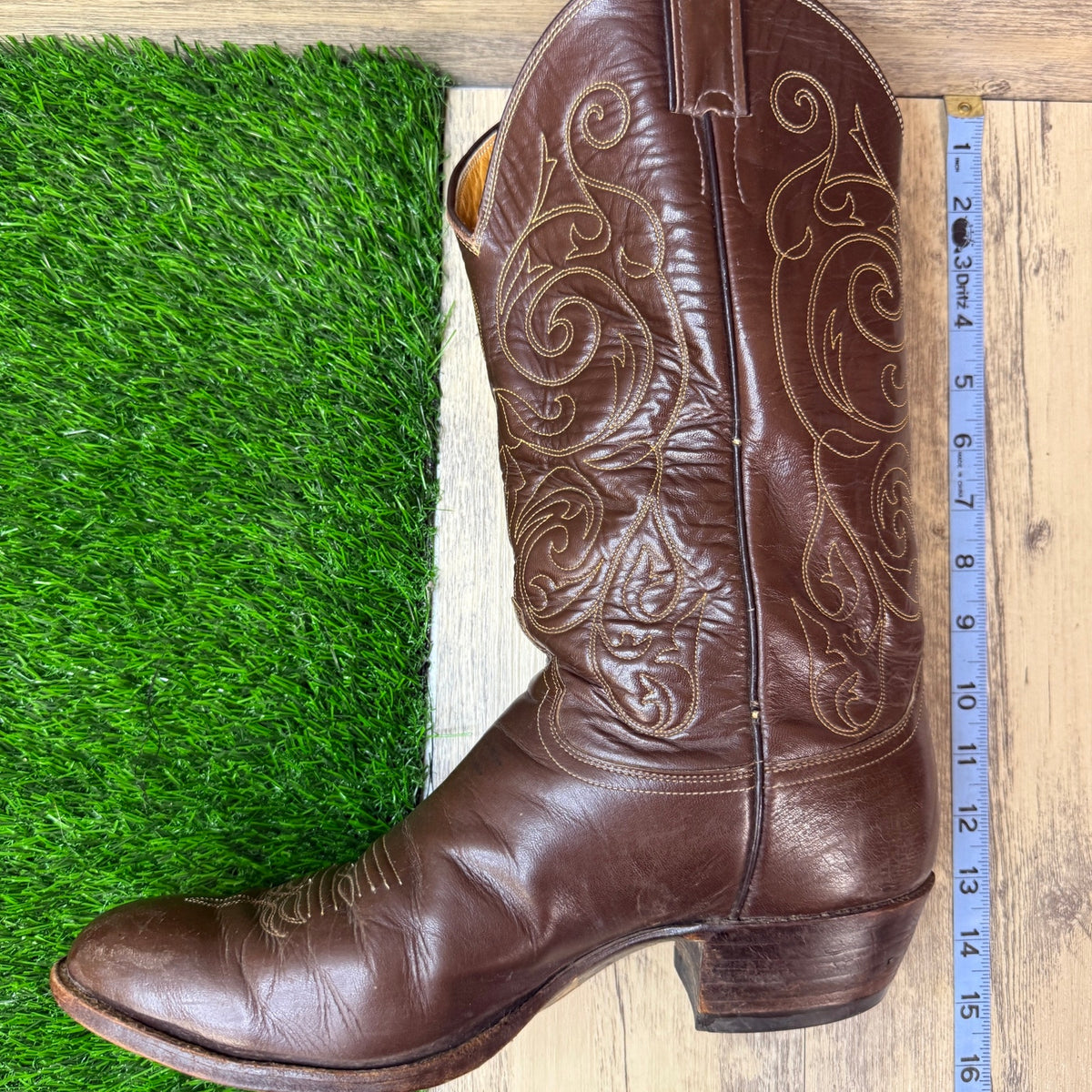 Justin Men - Size 11D - Vintage Brown Embroidered Western Cowboy Boots 2500