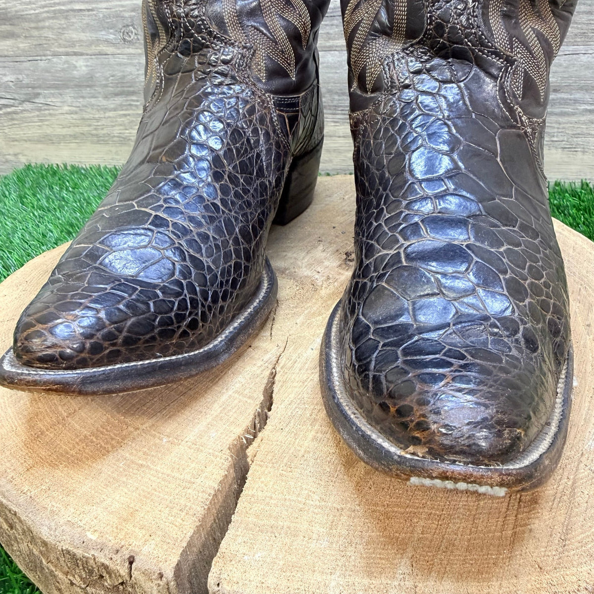 Justin Men - Size 10D - Vintage Chocolate Preban Sea Turtle Cowboy Boots 9202