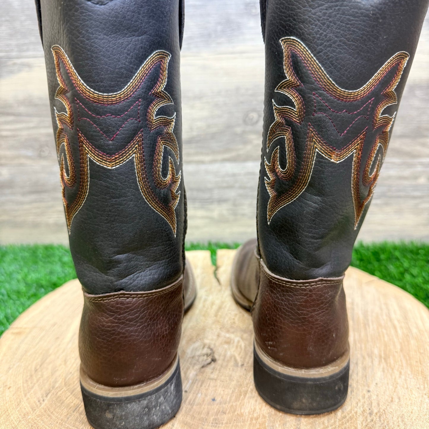 Austin Trading Youth - Size 12 - Brown / Black Boys Square Cowboy Boots 1014