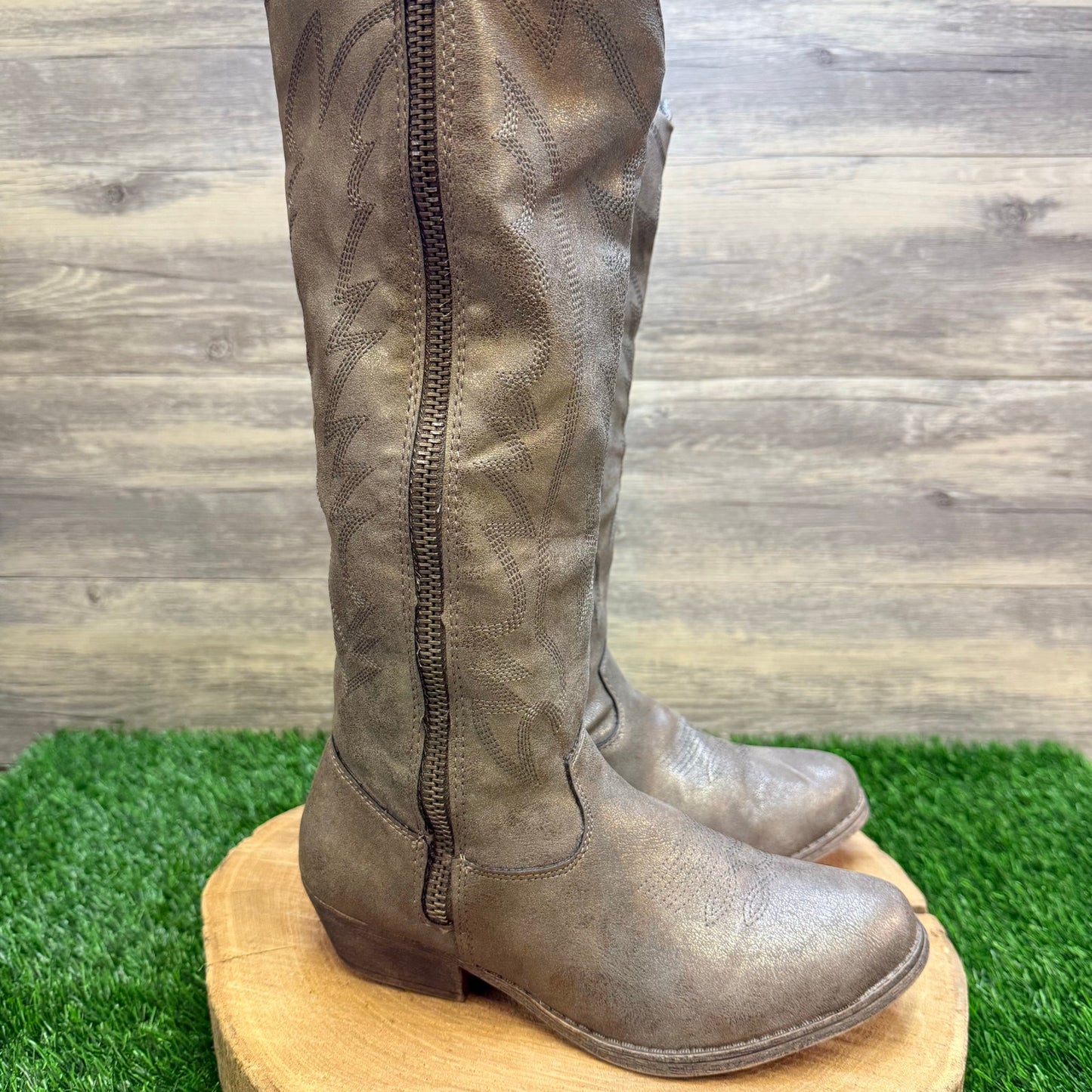 Rampage Women - Size 7.5 - Metallic Faux Leather Tall Cowboy Boots Telula