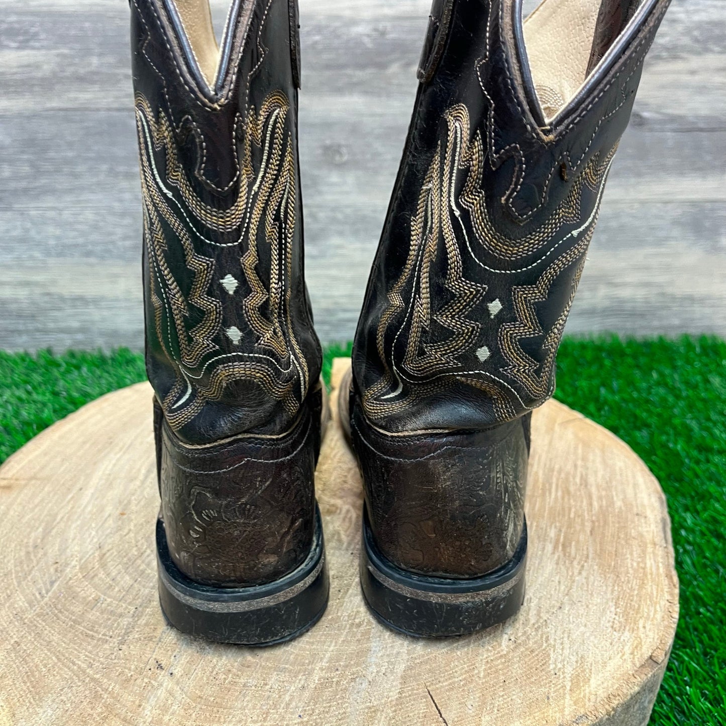 Old West Youth - Size 2.5 - Brown Square Toe Cowboy Boots Style BSC1827