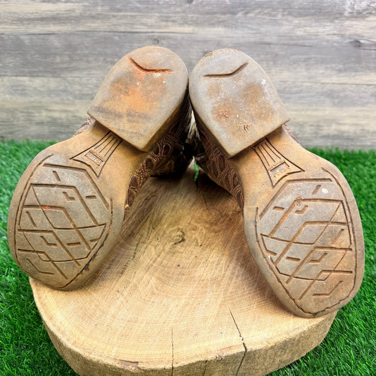 Ariat Youth - Size 13.5 - Brown/Green Square Toe Cowboy Boots