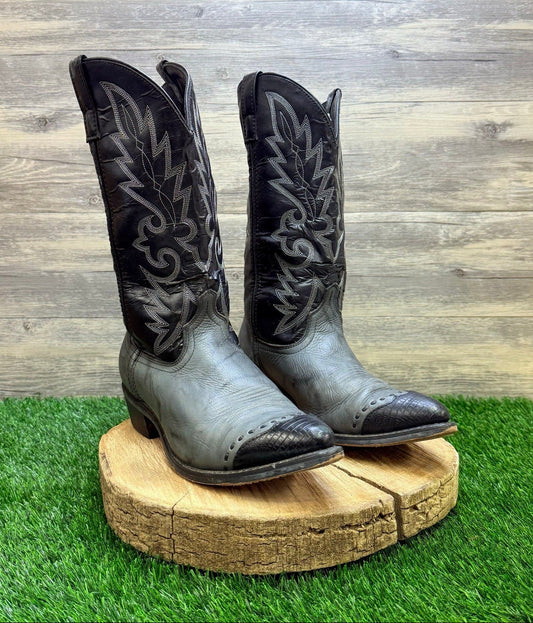 Laredo Men - Size 11.5D - Gray / Black Lizard Print Wingtip Cowboy Boots 6782