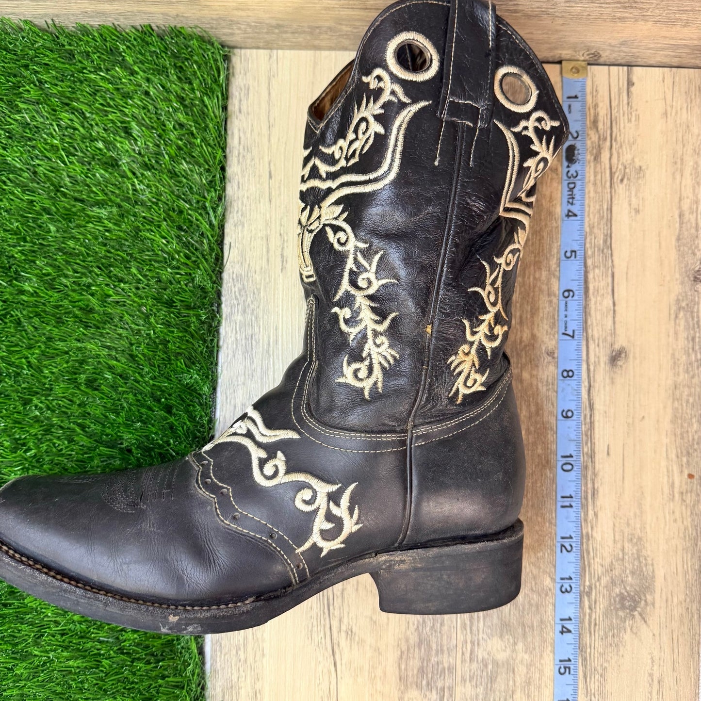 El General Men - Size 8.5 - Black Longhorn Square Toe Cowboy Boots 1803