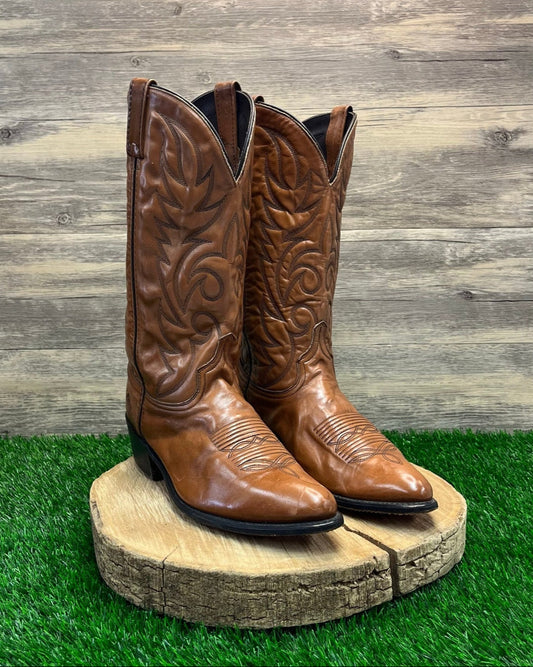 Acme Men - Size 10.5D - Vintage Cognac Faux Leather Cowboy Boots Style 604