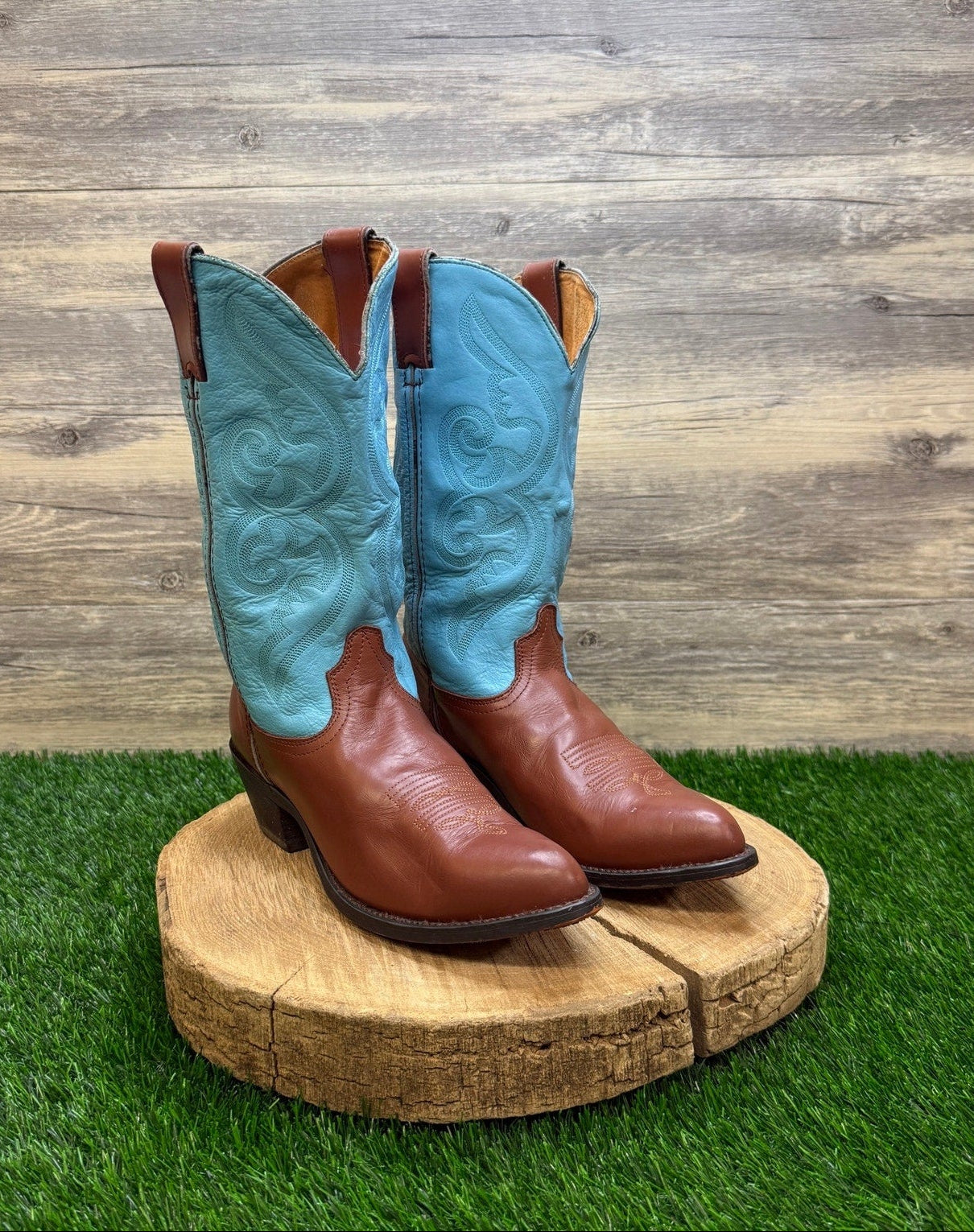 Road Wolf Women - Size 8.5M - Brown/Blue  Western Cowboy Boots Style WW570