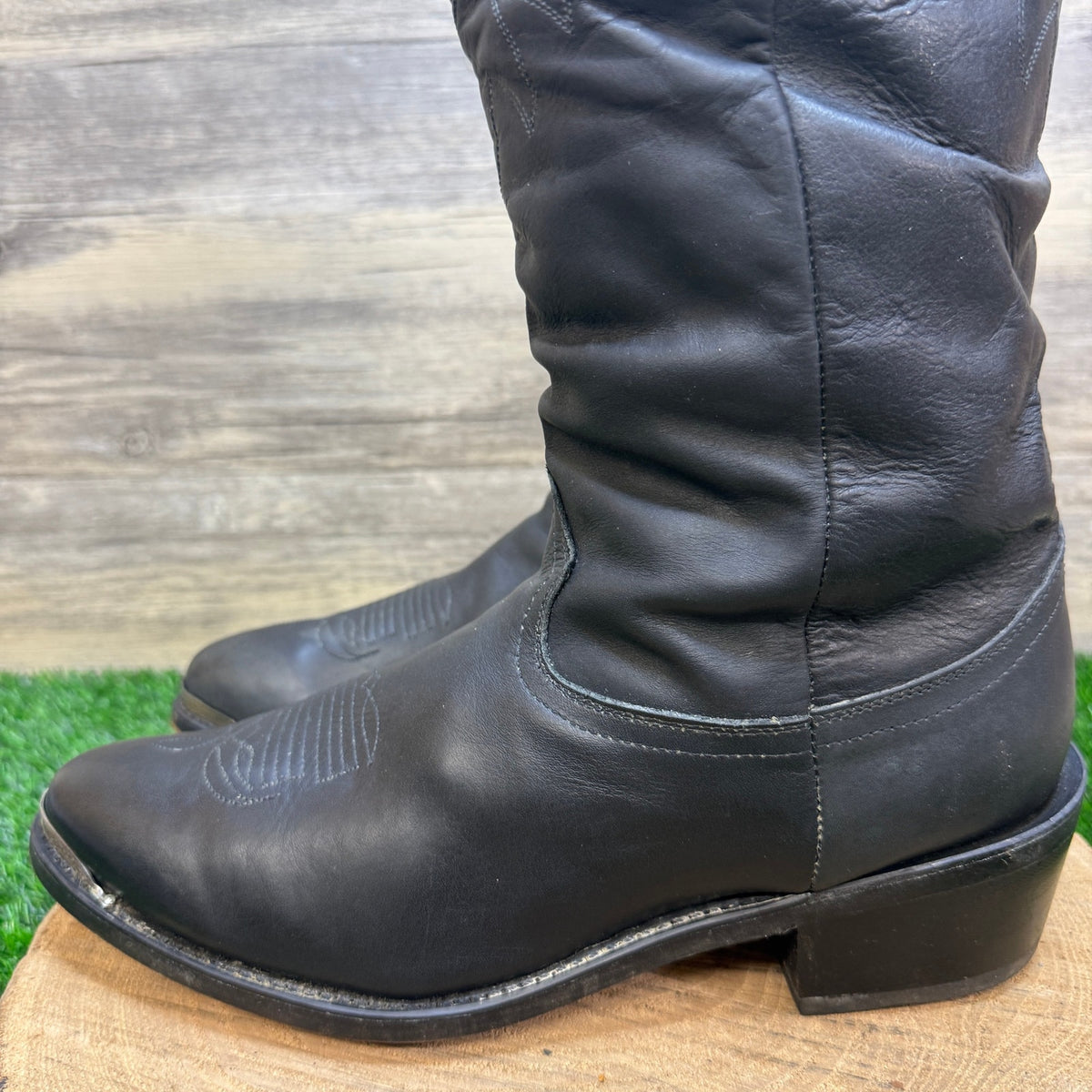 Durango Men - Size 10EE - Black Leather Slouch Western Cowboy Boots RD540