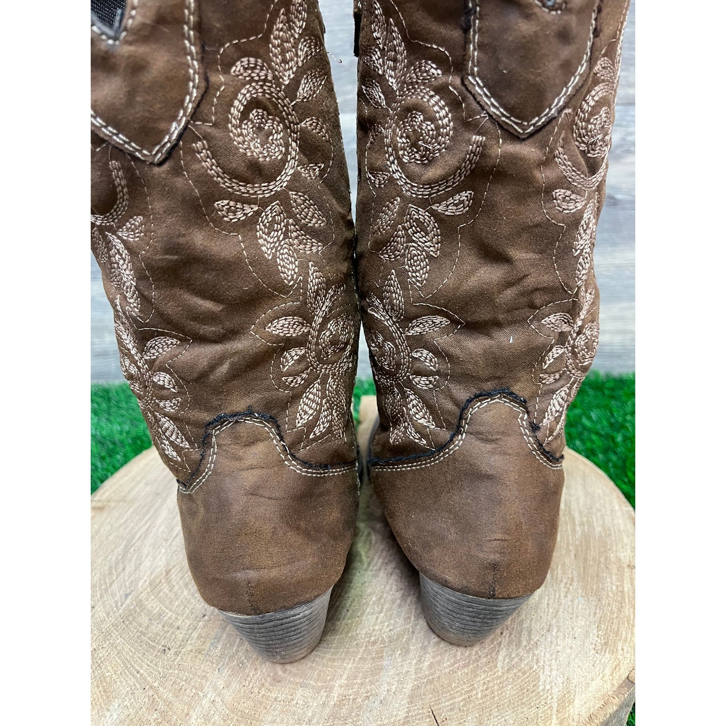 Coconuts Women - Size 6.5M - Brown Soft Faux Leather Cowboy Boots Style 429105