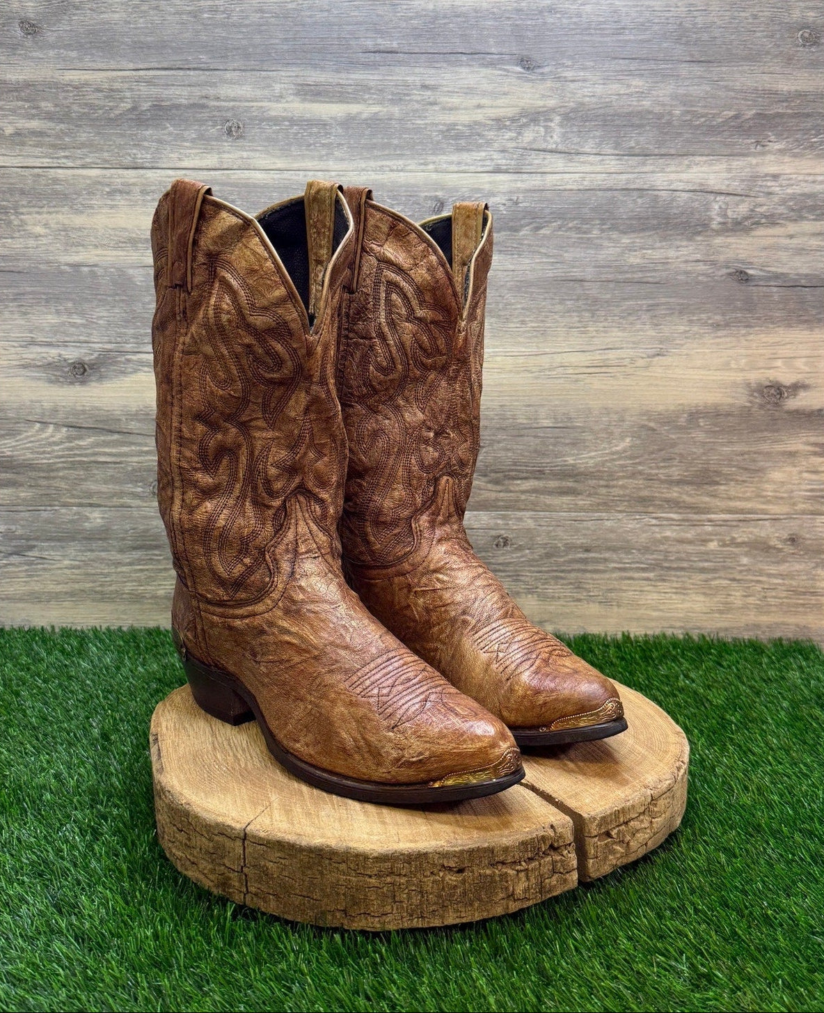 Texas Men - Size 10EE - Vintage Brushed Brown Slouch Western Cowboy Boots 7841