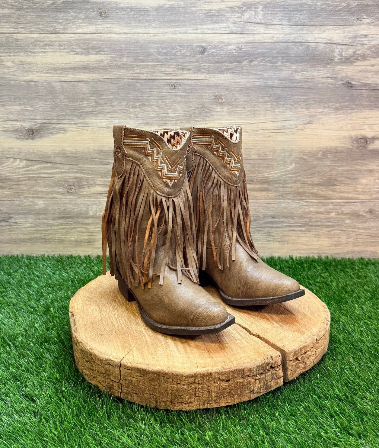 Roper Youth - Size 1 - Tan Fringe Faux Leather Cowboy Boots 1119