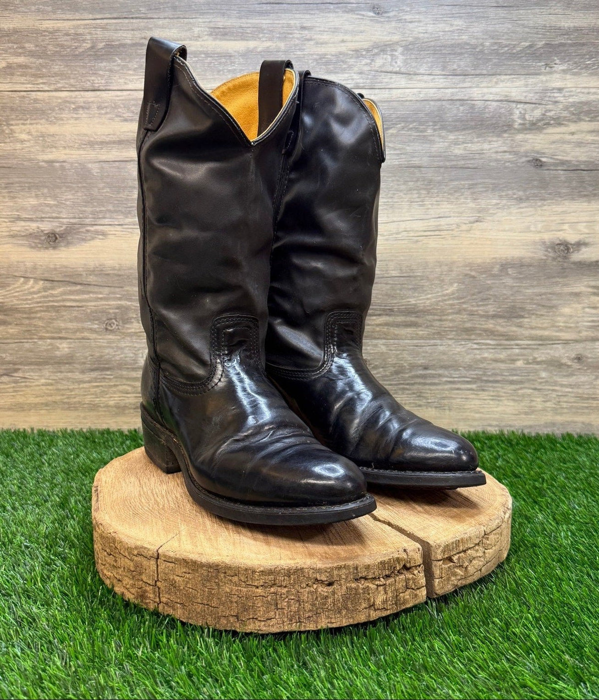 Durango Men - Size 9.5D - Vintage Black Smooth Made in USA Cowboy Boots 9690