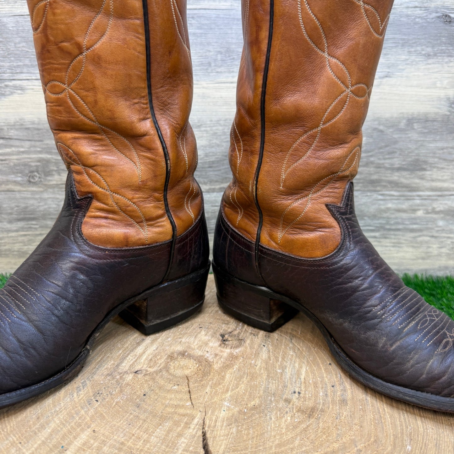 Tony Lama Men - Size 7.5D - Vintage Two Tone Marbled Brown Cowboy Boots H9726