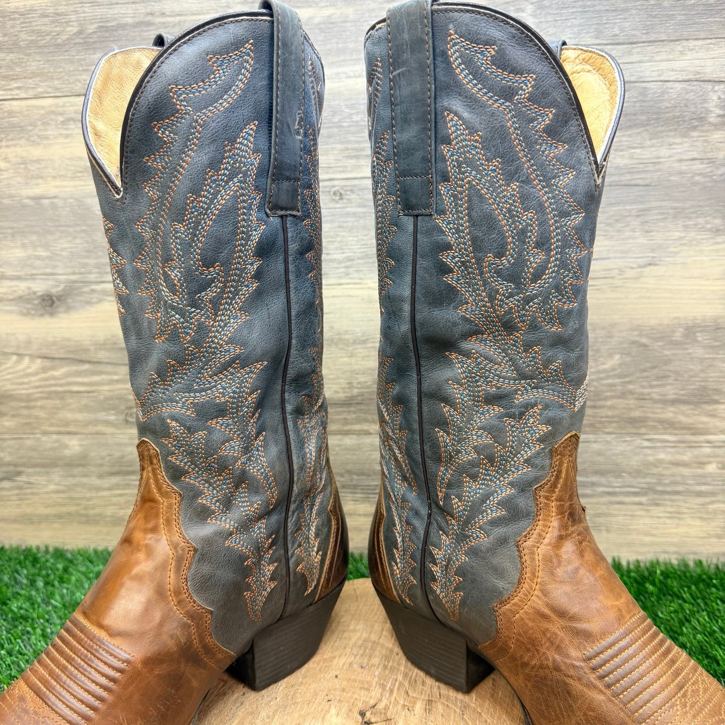 JB Dillon Men - Size 9EE - Brown / Green-Blue Western Cowboy Boots JB1200