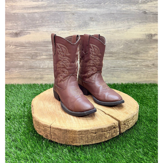 Deer Stags Youth - Size 11M - Brown Faux Leather Cowboy Boots Ranch